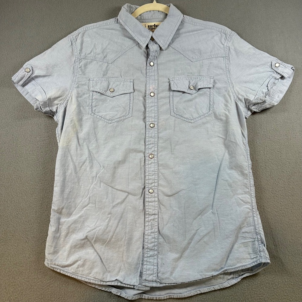 Urban Pipeline Mens Small Blue Pearl Snap Western Short Sleeve Cotton Shirt - Picture 2 of 9